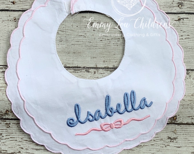 Personalized Double Scalloped Bib, Baptismal Bib, Baptisl Gift, Personalized Baby Gift, Shower Gift, Baby  Gift, Christian Gift