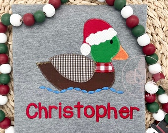 Personalized Boys Santa Christmas Shirt, Cute Christmas Shirt, Christmas Shirt for Boy, Duck Shirt, Duck Christmas Shirt, Hunting Shirt