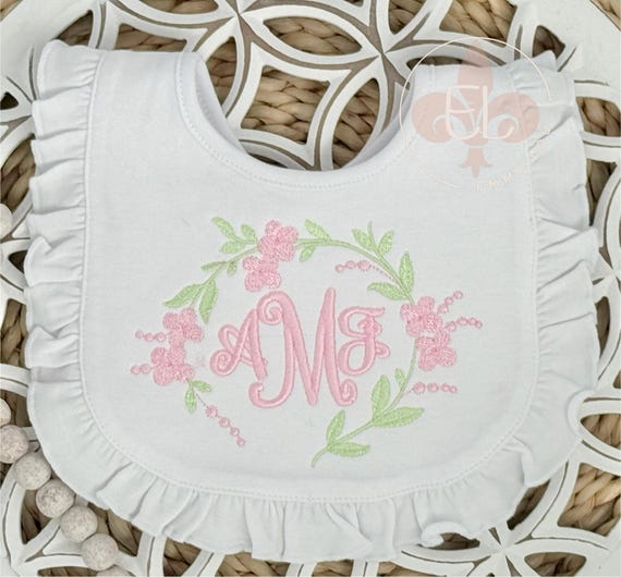 Personalized Ruffle Bib, Baby Girl Monogram Bib, Baby Shower Gift, Embroidered Baby Gift for Girls