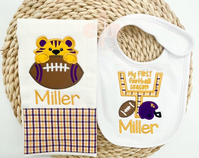 Burp Cloth, Personalized Burp, Baby Shower Gift, LSU Tigers, LSU Football, LSU Gift, Geaux Tigers, Louisiana State Tigers, Tigers Football