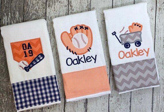 Personalized Baseball Burp Cloth Set: Baby Boy Gift