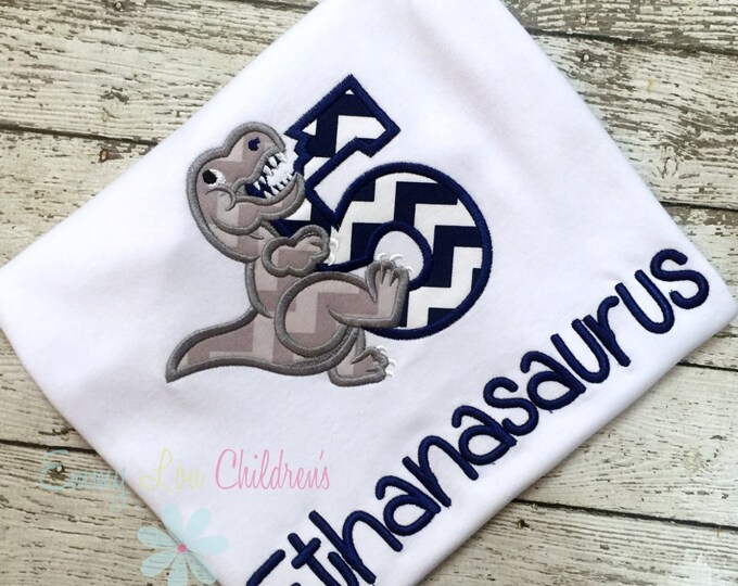 Applique T-Rex Birthday Shirt, Boy 5th Birthday