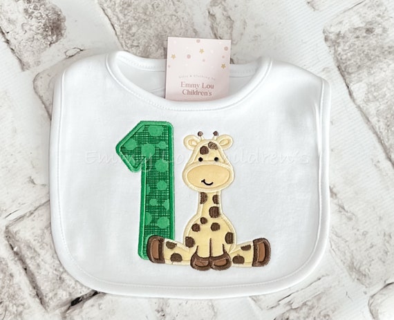 First Birthday Bib, Giraffe Birthday Bib, Baby Bib for Boys, Baby Bib Jungle Theme, Birthday Bib, Giraffe Bib, Baby Gift