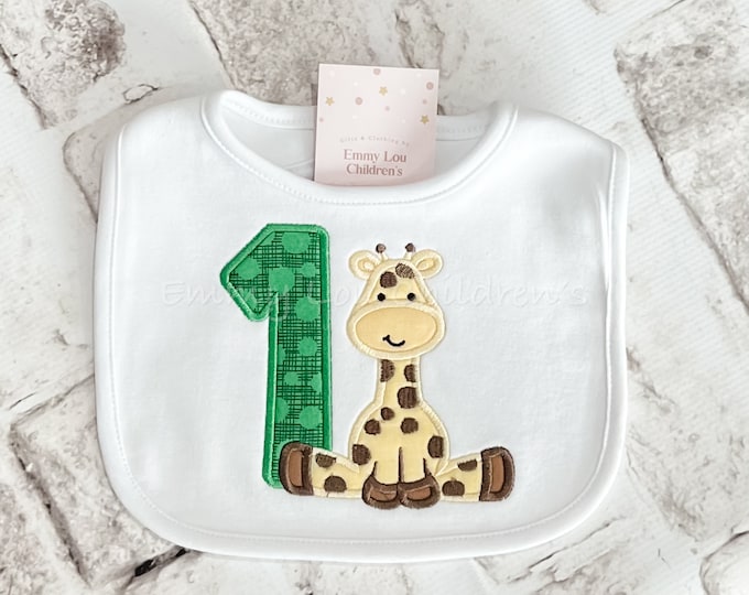 First Birthday Bib, Giraffe Birthday Bib, Baby Bib for Boys, Baby Bib Jungle Theme, Birthday Bib, Giraffe Bib, Baby Gift