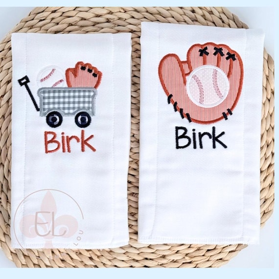 Monogrammed Baseball Burp Cloth Set - Personalized Baby Gift