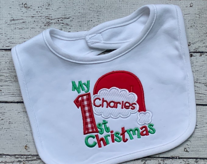 Applique First Christmas Bib, Personalized Baby Gift