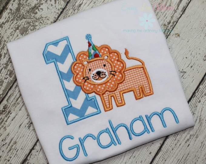 Embroidered Lion First Birthday Shirt, Custom Applique