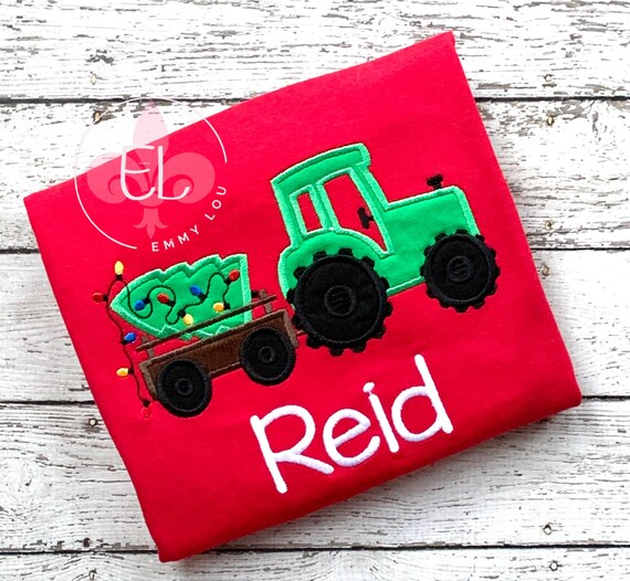 Personalized Christmas Tractor Shirt: Custom Embroidered Kids Santa Tee