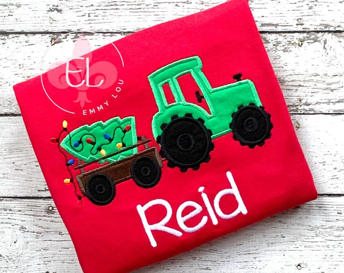 Personalized Christmas Tractor Shirt: Custom Embroidered Kids Santa Tee