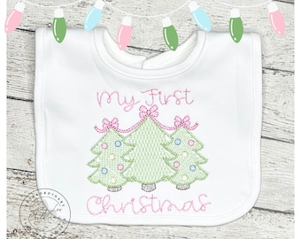 Girls Personalized Christmas Baby Bib, First Christmas Bib, 1st Christmas Bib, Baby's First Christmas Bib