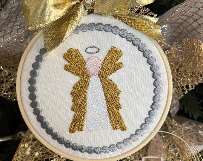 Personalized Christmas Tree Ornament with Angel, Embroidered and Custom