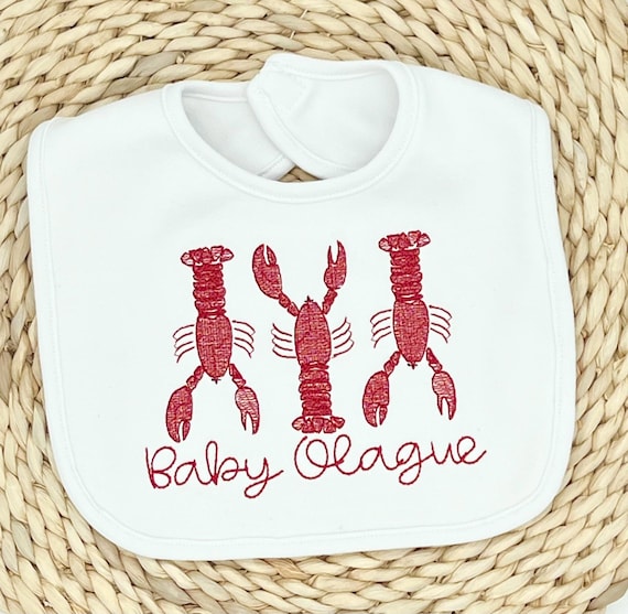 Monogram Baby Bib- White Monogram Ruffle Baby bib- Baby Bibs- Bibs- Personalized Baby Bibs- Crawfish Theme Bib