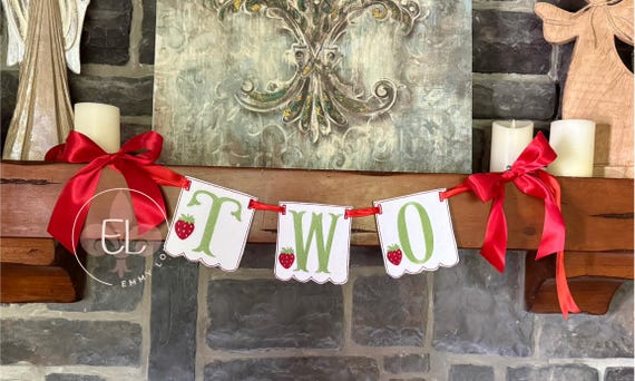 Twotti Fruitti Birthday Banner: Embroidered Strawberry Party Decor