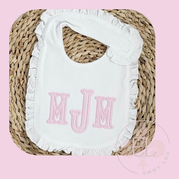 Personalized Baby Ruffle Bib -Monogram Baby Bib - White Baby Bib