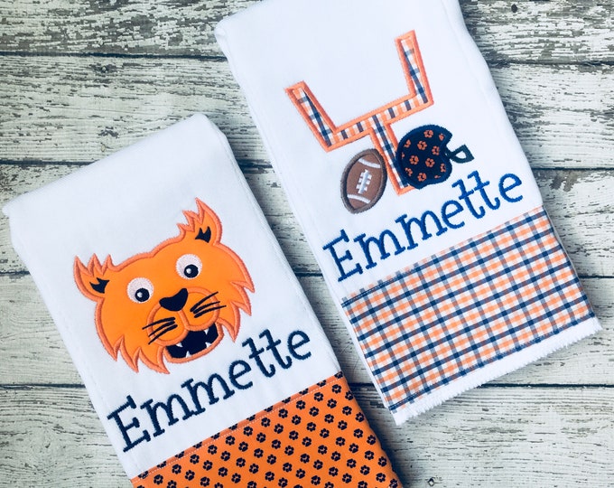 Personalized Football Baby Burp Cloth Set, Wildcat Theme
