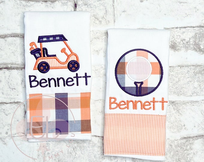 Personalized Baby Gift for Newborn Boy, Personalized Monogrammed Burp Cloth, Golf Cart Burp Cloth, Golf Baby Gift, Embroidered Burp Cloth