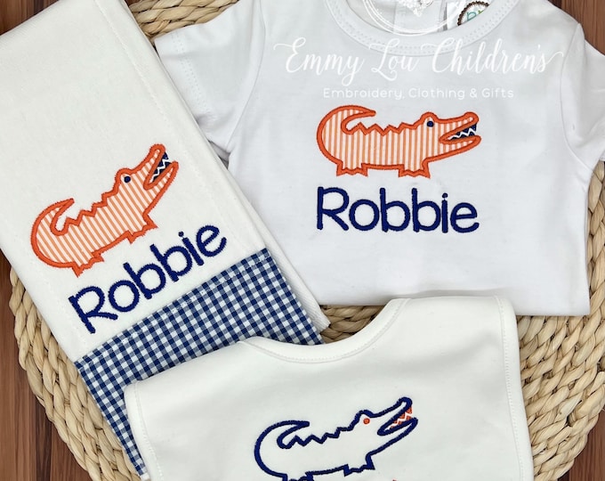 Gator Baby Gift Set, Baby Burp Cloth, Baby Bib, Baby Bodysuit, Baby Gift Set,  Baby Shower Gift, Baby Gift Boy, Baby Gift Girl
