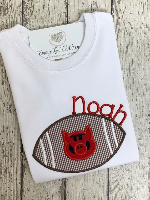 Personalized Arkansas Razorback Football Shirt: Embroidered Hog Toddler Tee