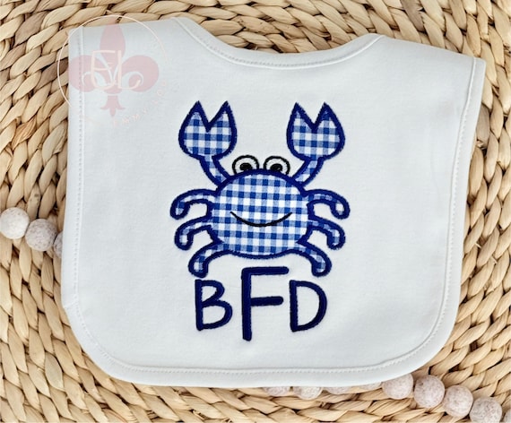 Personalized Bib and Burp Cloth Set, Embroidered Bib, Monogrammed Bib, Crab Bib, Bib and Burp Cloth, Burp Rags, Shower Gift