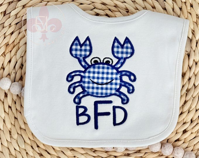 Personalized Bib and Burp Cloth Set, Embroidered Bib, Monogrammed Bib, Crab Bib, Bib and Burp Cloth, Burp Rags, Shower Gift