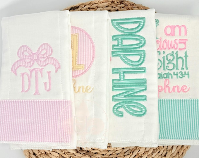 Baby Girl Burp Cloth Set/ Monogrammed/Personalized/Embroidered/ Shower Gift