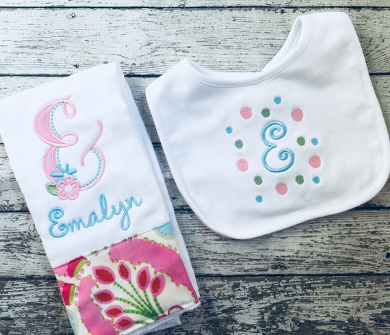 Baby Girl Gift Set, Baby Burp Cloth Girl, Baby Burp Cloth Girl,  Baby Gift, Personalized Burp Cloth, Baby Bib, Bibs, Ruffle Bib, Baby Shower