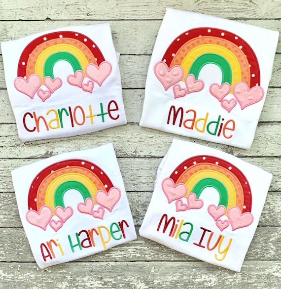Rainbow Shirt Toddler, Rainbow Shirt Girls, Rainbow Shirt Design, Rainbow Heart Embroidery Design, Rainbow Tee, Rainbow Birthday, Rainbow