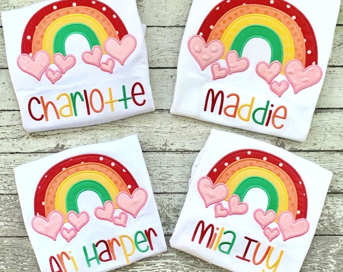 Rainbow Shirt Toddler, Rainbow Shirt Girls, Rainbow Shirt Design, Rainbow Heart Embroidery Design, Rainbow Tee, Rainbow Birthday, Rainbow