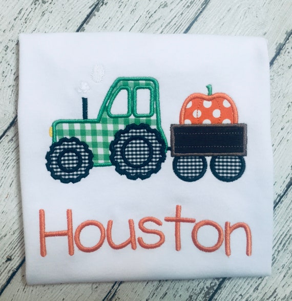 Custom Pumpkin Tractor Thanksgiving Shirt for Boys - Personalized Halloween Shirt - Toddler Fall Shirt