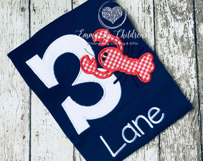 Boy's 3rd Birthday Shirt with name, Crawfish theme birthday shirt, Birthday Party Gift, Personalized Birthday Shirt for Boy