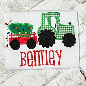 Personalized Christmas Tractor Shirt: Applique Holiday Tree