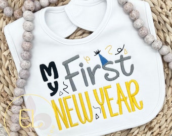 First New Year Custom Personalized Baby Bib, Happy New Year, Babys First Year,