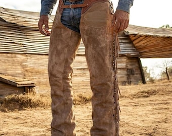 Leather Chaps Men | Suede Cowboy Chaps | Western Fringe Chaps | Rodeo Chaps | Leather Riding Chaps | Fringe Chaps