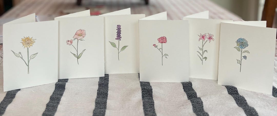 Handmade Watercolor Floral Note Card Set, Blank Greeting Cards - Etsy