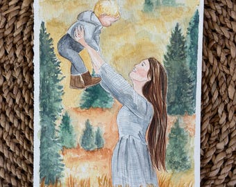 Retrato en acuarela personalizado pintado a mano, arte personalizado