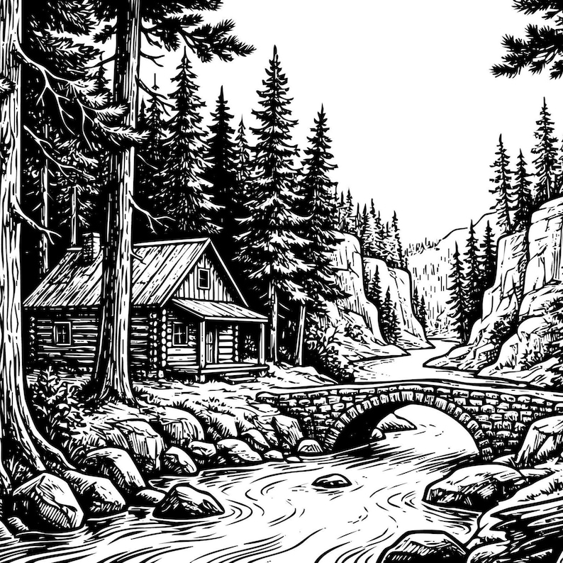 Rustic Ridge Svg Rustic Forest Cabin Engraving SVG | Mountain Landscape Wood Cutting ...