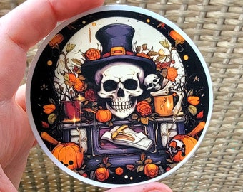 Skull Witch Hat Sticker, Witch Altar Vinyl Decal, Waterproof Halloween Skull Sticker, Pop Art Halloween, Witchy Wiccan Spells Potion Pumpkin