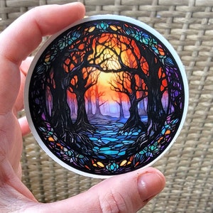 Stained Glass Autumn Tree of Life Vinyl Sticker Spooky Tree Decal Yggdrasil Haunted Forest Celtic Knot Tree 3 In Waterproof Sticker