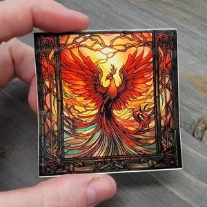 Phoenix Sticker Vinyl Decal, Art Nouveau Phoenix Rising Decal, Firebird Sticker, Stained Glass Phoenix Fire Bird Laptop Sticker Water Bottle