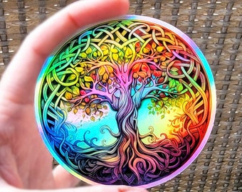 Holo Rainbow Tree of Life Sticker: Celtic Yggdrasil Decal - 3 Inch Waterproof