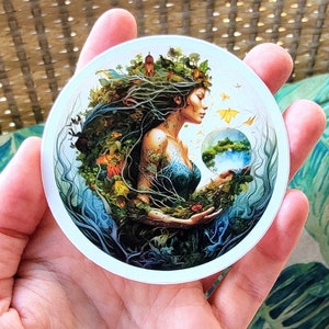 Earth Goddess Sticker, Gaia Decal, Earth Mother Vinyl Decal Sticker, Mother Nature Decal, Harvest Demeter Decal 3 Inch Waterproof Sticker image 1