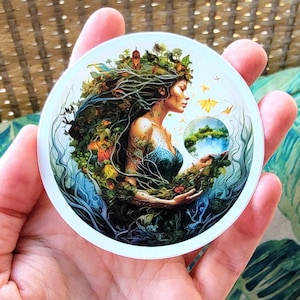 Sticker déesse de la terre, sticker Gaia, sticker vinyle mère terre, sticker mère nature, sticker récolte Demeter, sticker imperméable 3 pouces