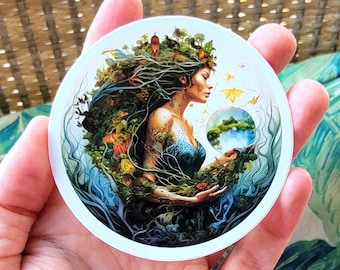 Earth Goddess Sticker, Gaia Decal, Earth Mother Vinyl Decal Sticker, Mother Nature Decal, Harvest Demeter Decal 3 Inch Waterproof Sticker