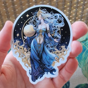 Sticker déesse lune, sticker Luna, sticker découpé en vinyle Moon Maiden, sticker Diane de la lune 3 pouces, sticker Hécate, sticker Selene
