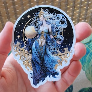 Moon Goddess Sticker, Luna Decal, Moon Maiden Vinyl Die Cut Sticker, Diana of the Moon 3 Inch Sticker, Hecate Sticker, Selene Sticker image 1