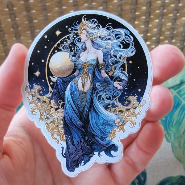 Moon Goddess Sticker, Luna Decal, Moon Maiden Vinyl Die Cut Sticker, Diana of the Moon 3 Inch Sticker, Hecate Sticker, Selene Sticker