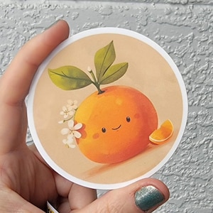 Autocollant mignon fruit orange, autocollant en vinyle imperméable fruit orange kawaii, autocollant souriant orange de Floride, autocollant alimentaire, mandarine, clémentine, mignonne