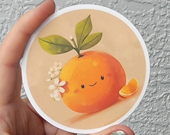 Cute Orange Fruit Sticker, Kawaii Orange Fruit Waterproof Vinyl Decal Florida Orange Smiling Sticker Food Sticker Mandarin Clementine Cuties