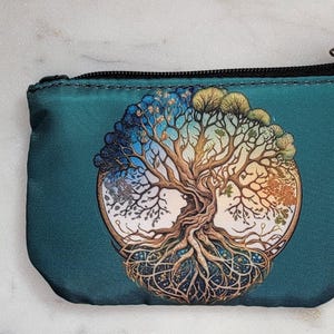 Monedero delgado con diseño de árbol celta de la vida, monedero pequeño con diseño de árbol, monedero, auriculares AirPods, estuche con cremallera y diseño de árbol con nudo celta.