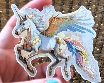 Rainbow Alicorn Sticker, Winged Unicorn Pegasus Horse Waterproof Sticker, Vinyl Decal, Colorful Unicorn, Mystical Creature Artwork, LGBTQIA+